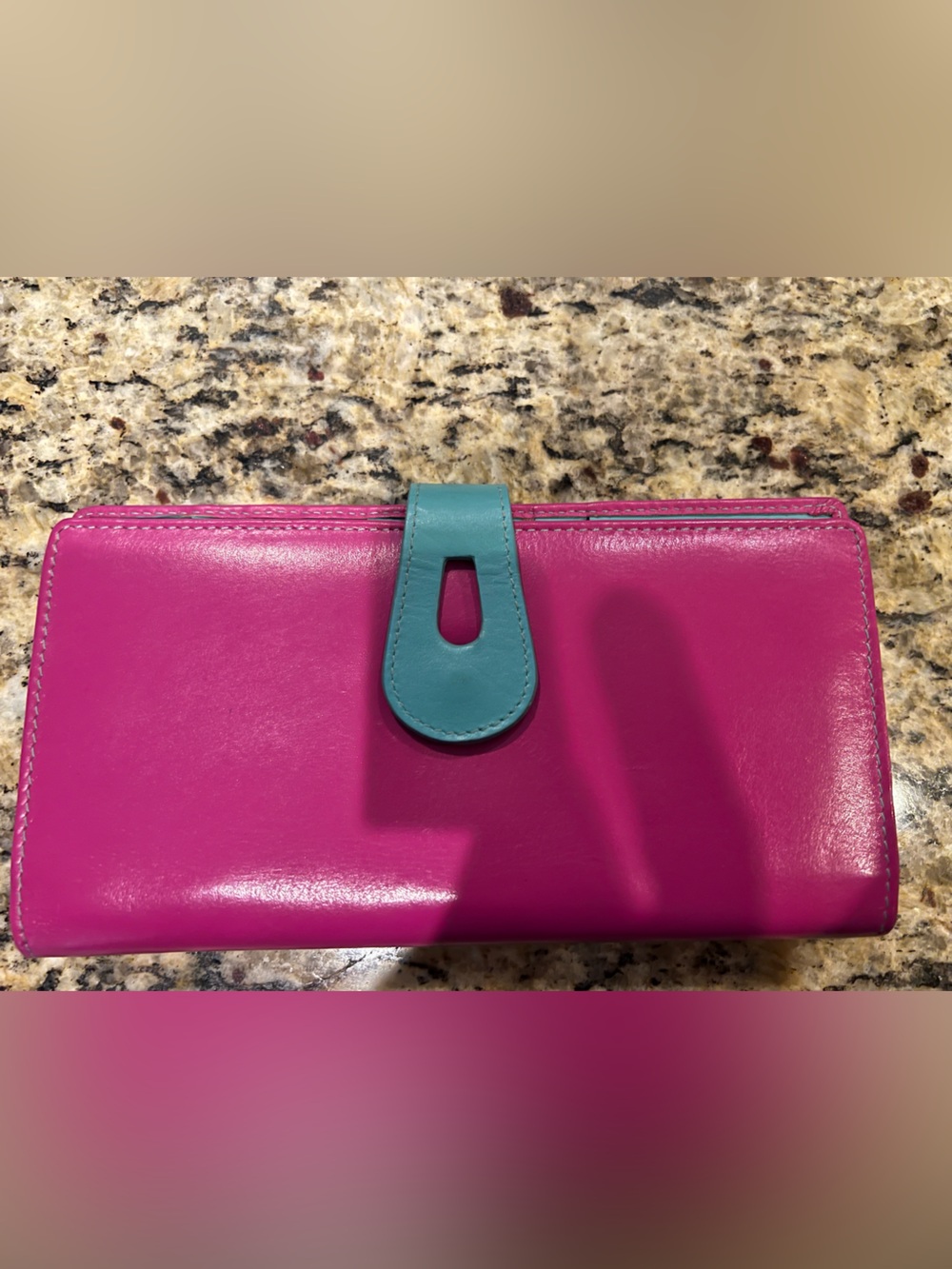 Beautiful Charleston Leathergoods wallet, pink and teal, brand new